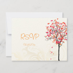 PixDezines RSVP Vintage-Ahornbaum/Orange+Pink Karte