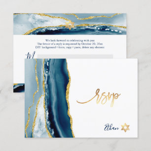 PixDezines RSVP Wasserfarbe Achat Bar Mitzwa ✡ Karte