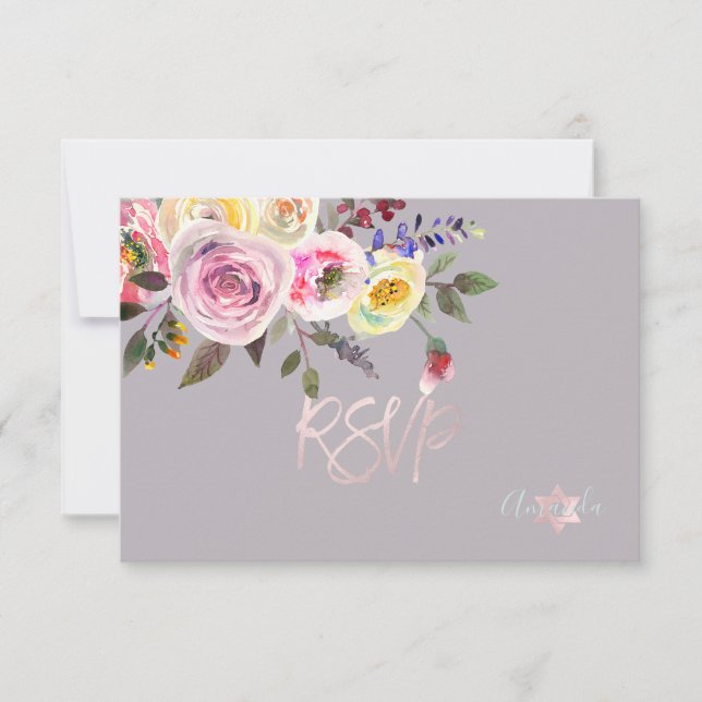 PixDezines RSVP Watercolor Rose Bat mitzvah ✡ (Devant)