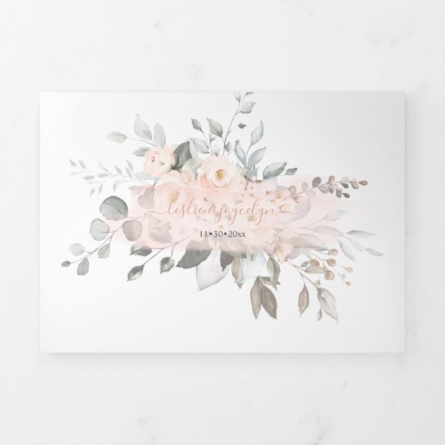 PixDezines Rustic Dusty Blush Rose Eukalyptus Dreifach Gefaltete Einladung (Cover)