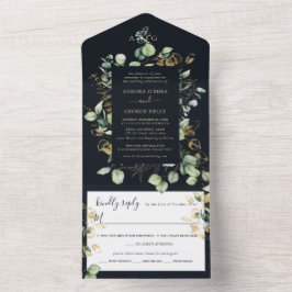 PixDezines Rustic Eucalyptus Navy n Gold All In One Einladung