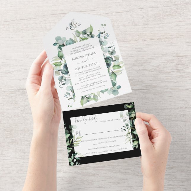 PixDezines Rustic Eukalyptus DIY Hintergrund All In One Einladung (Abreißen)