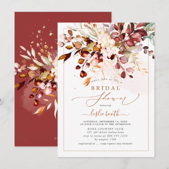 PixDezines Rustic Fall Gum Eucalyptus Bridal Shwr Einladung (Vorne/Hinten)