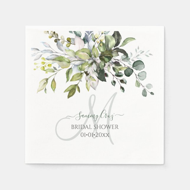 PixDezines Rustic Gum Eucalyptus Monogram Napkins Serviette (Vorderseite)