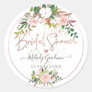 PixDezines Rustic H2 Baumwolle + Rose Brautparty Runder Aufkleber