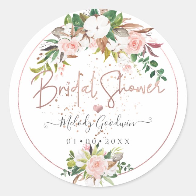 PixDezines Rustic H2 Baumwolle + Rose Brautparty Runder Aufkleber (Vorderseite)