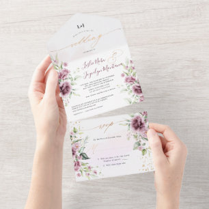 PixDezines Rustic Mauve Pink Roses All In One Einladung