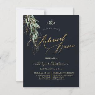PixDezines Rustic Willow Eucalyptus Navy n Gold Einladung