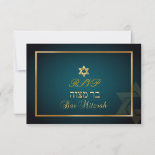 PixDezines sagt zu Stern, Bar Mitzvah/Türkis+Gold RSVP Karte