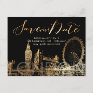 PixDezines/Save Date/Gold/London Skyline Ankündigungspostkarte