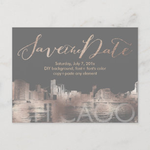 PixDezines/Save Date/Rose Gold/Chicago Ufer Ankündigungspostkarte