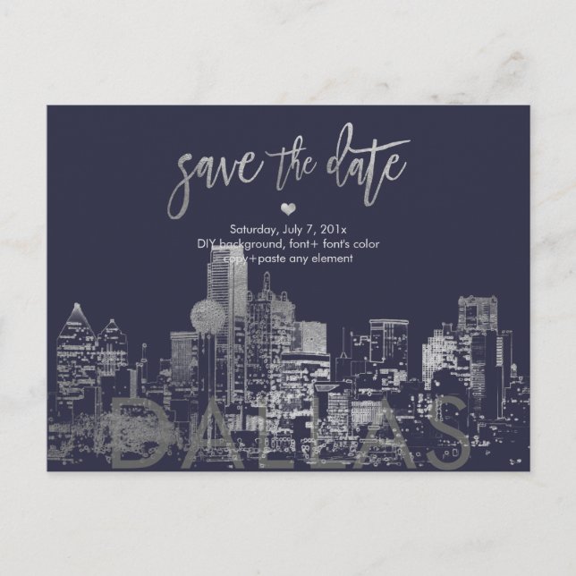 PixDezines/Save the Date Dallas Skyline/Imitats Si Ankündigungspostkarte (Vorderseite)