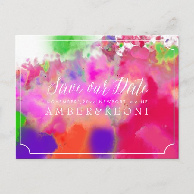 PixDezines SAVE THE DATE/FARBE LAUFEN/RAINBOW Ankündigungspostkarte (Vorderseite)