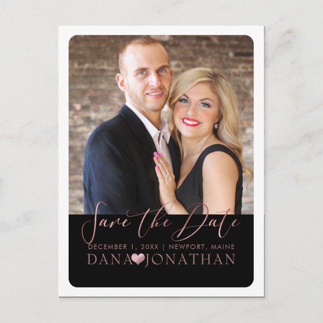 PixDezines Save the Date/Rose Gold/Cooles Script Postkarte (Vorderseite)