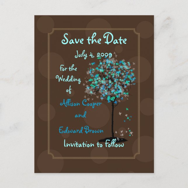 PixDezines Save the Date/Schokolade+blau Ankündigungspostkarte (Vorderseite)
