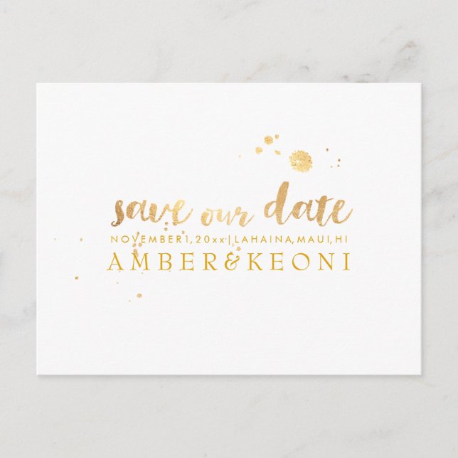 PixDezines Save the Date/Stilvolle Imitate Gold Sc Ankündigungspostkarte (Vorderseite)