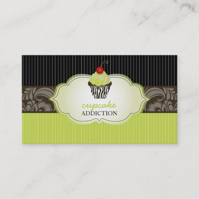 PixDezines-Schlüssellime-Wirbel-Cupcake+pinstripes Visitenkarte (Vorderseite)