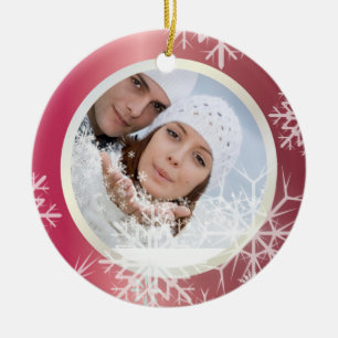 PixDezines Schneefloten Fotoplasur Weiß + Rot Keramik Ornament