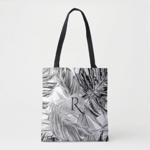 PixDezines Schwarz+Weiße Grünpflanzen, Tropische M Tasche