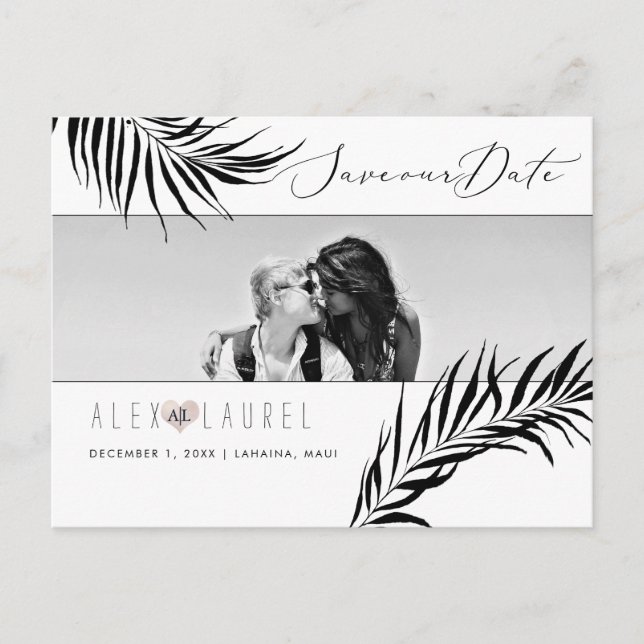 PixDezines Schwarze Palmen, Save the Date Postkarte (Vorderseite)