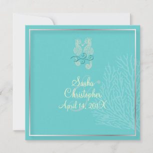 PixDezines Seepferdchen+Koralle Hochzeit/diy Farbe Einladung