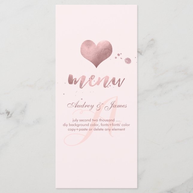 PixDezines Shine Menü/Imitats Rose Goldenes Herz Menükarte (Vorderseite)