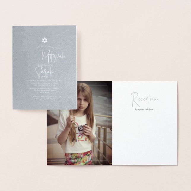 PixDezines Silver Bat Mitzvah+Moderner Schriftart Folienkarte (Anzeige)