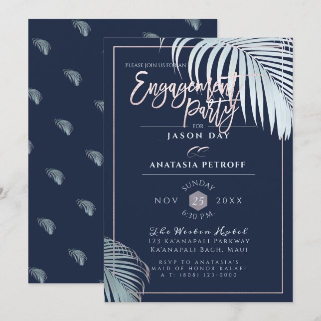 PixDezines Silver Palm Fronds, Engagement Party Einladung (Vorne/Hinten)