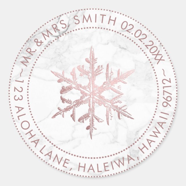 PixDezines SNOWFLAKE IMITATE ROSE GOLD FOIL/MARBLE Runder Aufkleber (Vorderseite)