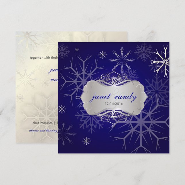 PixDezines SNOWFLAKES/WINTERWEDD/DIY INDIGO Einladung (Vorne/Hinten)