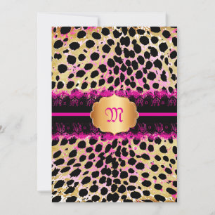 PixDezines Spitze+Leopardenflecken/rosa+schwarz Einladung