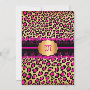 PixDezines Spitze+Leopardenflecken/rosa+schwarz Einladung