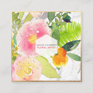 PixDezines SPRING BOUQUET/WASSERFARBE/FLORAL Quadratische Visitenkarte