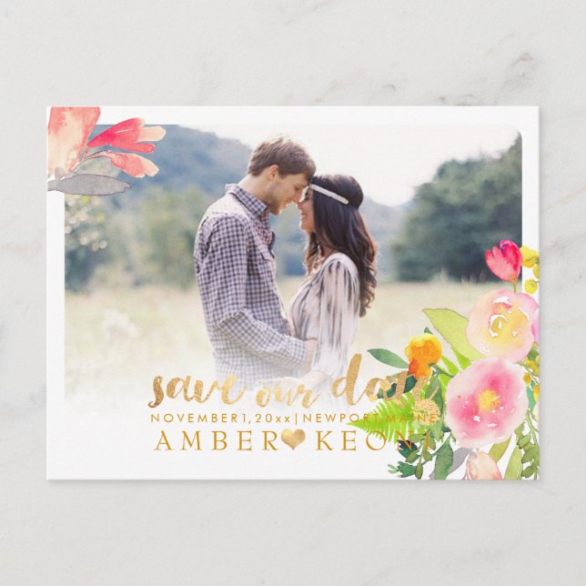 PixDezines Spring Floral Save the Date Ankündigungspostkarte (Vorderseite)