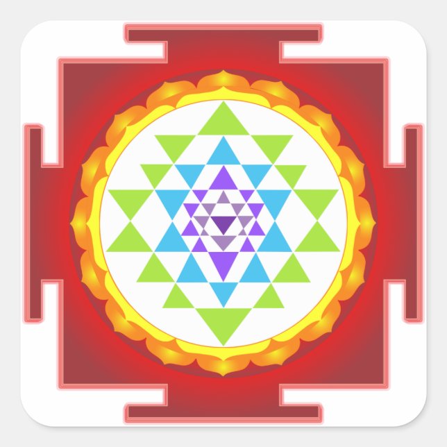 PixDezines Sri Yantra/Chakra Clearing/Focus Point Quadratischer Aufkleber (Vorderseite)