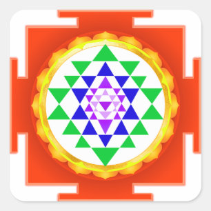 PixDezines Sri Yantra Chakra Clearing/Orange Glow Quadratischer Aufkleber