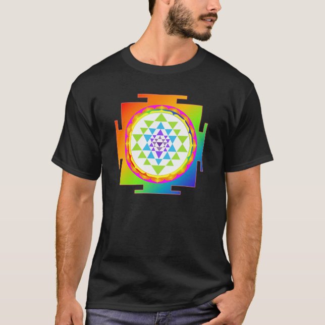 PixDezines sri yantra/Chakra Clearing/Regenbogen T-Shirt (Vorderseite)