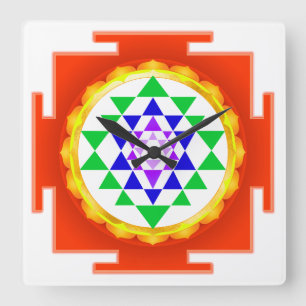 PixDezines Sri Yantra Chakra Klärung/Orange Glanz Quadratische Wanduhr