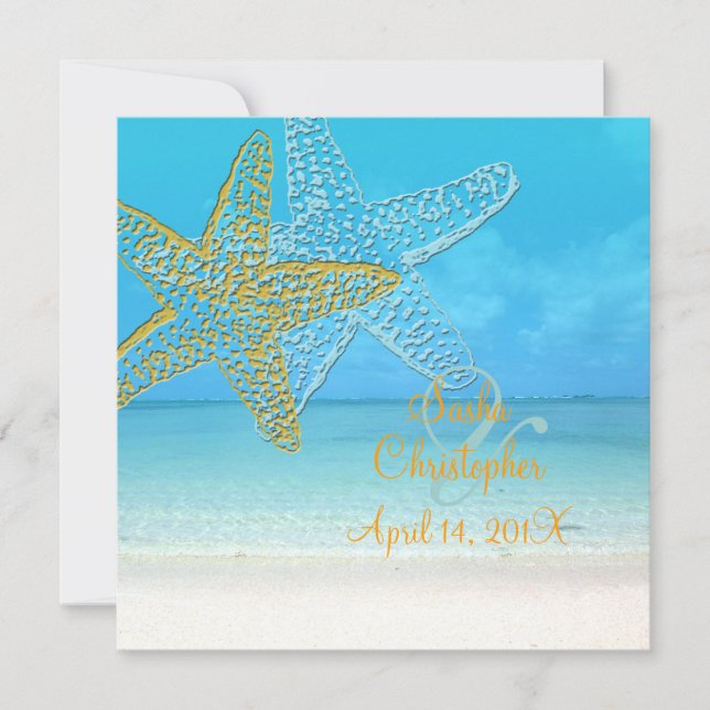 PixDezines Starfish+Beach Hochzeiten Einladungen (Vorderseite)