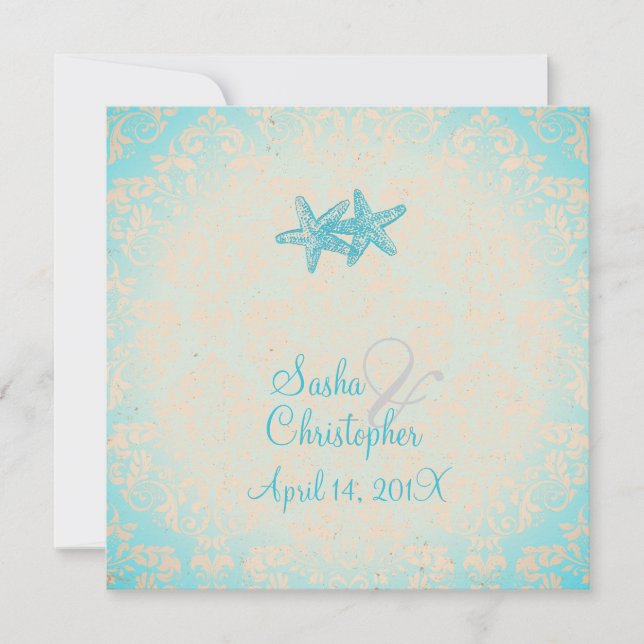 PixDezines Starfish + damask Invitations (Devant)