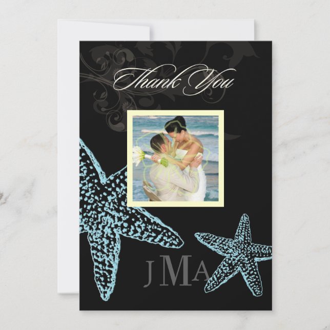 PixDezines Starfish/Monogramm Danke, Karten/Flat Einladung (Vorderseite)