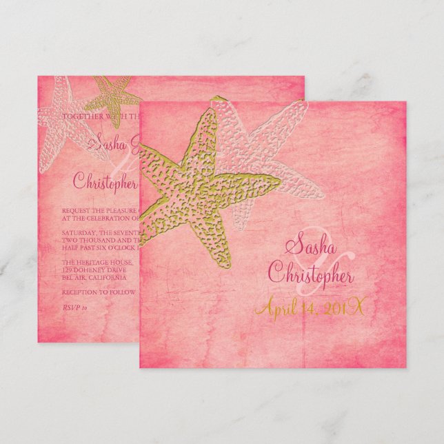 PixDezines STARFISH/PINK SAND/INVITATIONEN Einladung (Vorne/Hinten)