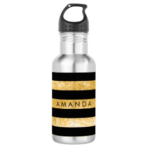 PixDezines-Streifen (schwarz/gold)/einstellbar Edelstahlflasche