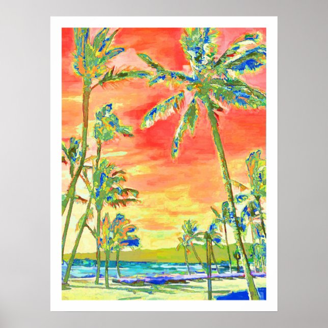 PixDezines Sunset Hawaiian Beach/Coral/Blue Poster (Vorne)