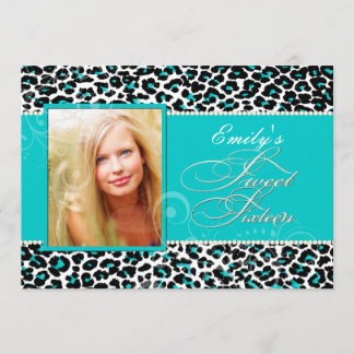 PixDezines süße 16/aquamarine Leoparde Einladung