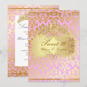 PixDezines SÜßE 16/PRINZESSIN/ROSA+GOLD TÖNEN DAMA Einladung