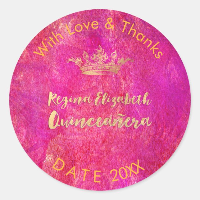 PixDezines Sweet 15/Gold Crown/DIY Vielen Dank Runder Aufkleber (Vorderseite)