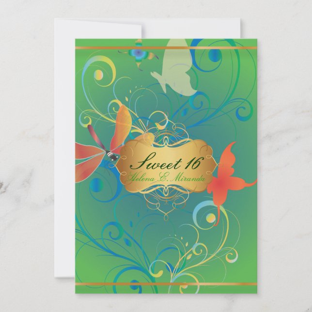 PixDezines Sweet 16/Butterfiles/Wirbel/Drachenflie Einladung (Vorderseite)