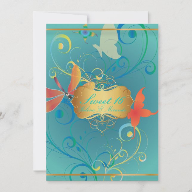 PixDezines Sweet 16/Butterfiles/Wirbel/Drachenflie Einladung (Vorderseite)