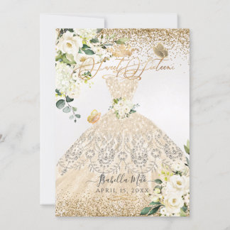 PixDezines Sweet 16 Champagne Gold Glitzer Gown Einladung